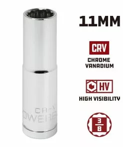 Powerbuilt 3/8 in. Drive x 11mm 12 Point Metric Deep Socket - 940061 -Hot Sale Powerbuilt Shop 940061 11mm 02