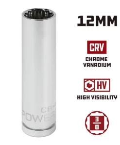 Powerbuilt 3/8 in. Drive x 12mm 12 Point Metric Deep Socket - 940062 -Hot Sale Powerbuilt Shop 940062 12mm 02