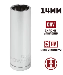 Powerbuilt 3/8 in. Drive x 14mm 12 Point Metric Deep Socket - 940064 9 Powerbuilt 3/8 in. Drive x 14mm 12 Point Metric Deep Socket - 940064 -Hot Sale Powerbuilt Shop 940064 14mm 02