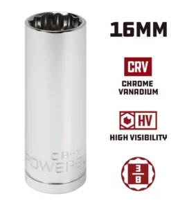 Powerbuilt 3/8 in. Drive x 16mm 12 Point Metric Deep Socket - 940066 -Hot Sale Powerbuilt Shop 940066 16mm 02
