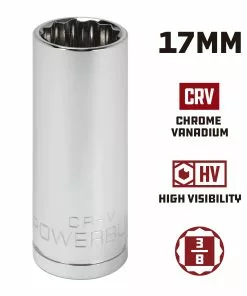 Powerbuilt 3/8 in. Drive x 17mm 12 Point Metric Deep Socket - 940067 9 Powerbuilt 3/8 in. Drive x 17mm 12 Point Metric Deep Socket - 940067 -Hot Sale Powerbuilt Shop 940067 17mm 02