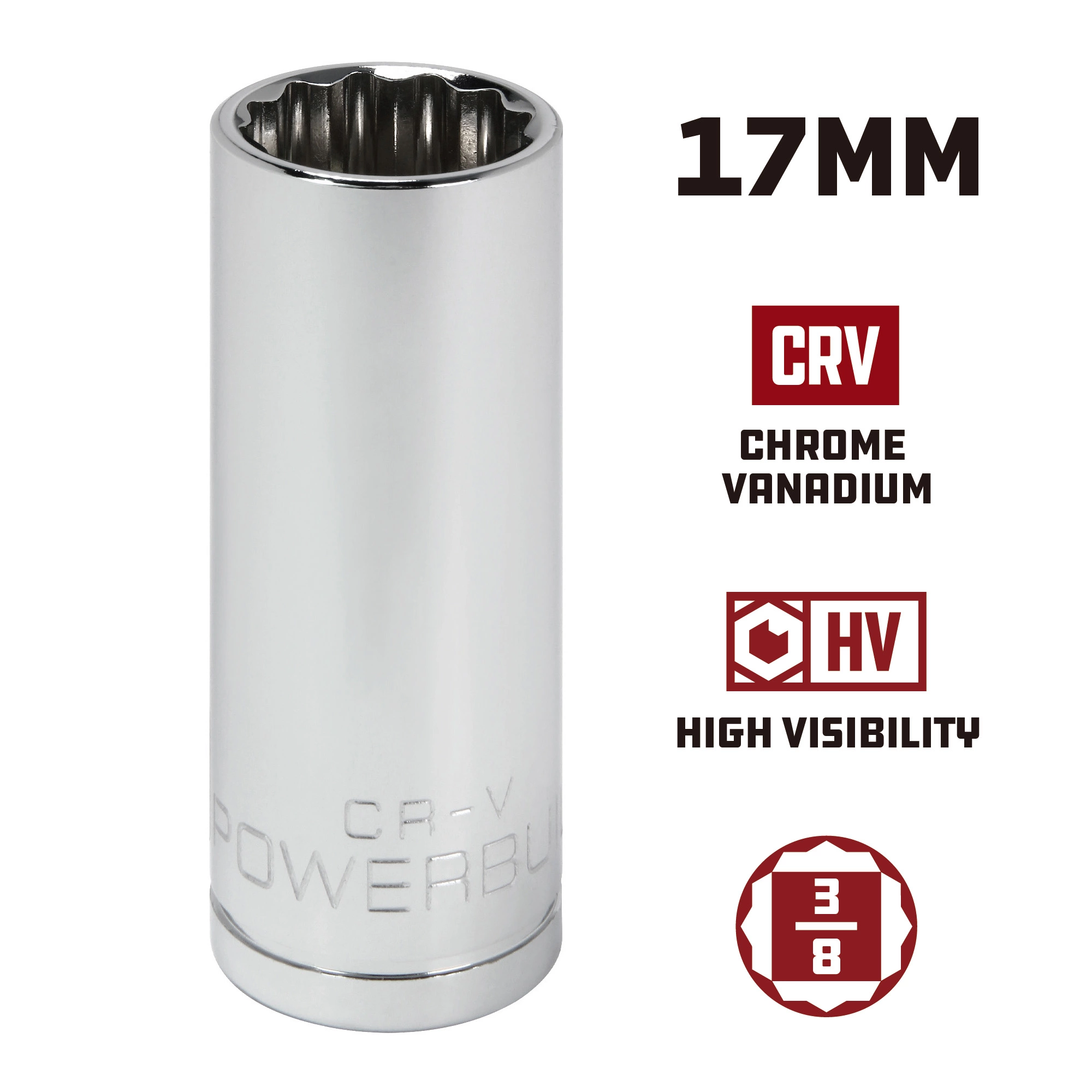 Powerbuilt 3/8 in. Drive x 17mm 12 Point Metric Deep Socket - 940067 5 Powerbuilt 3/8 in. Drive x 17mm 12 Point Metric Deep Socket - 940067 - Image 5