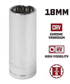 Powerbuilt 3/8 in. Drive x 18mm 12 Point Metric Deep Well Socket - 940068 9 Powerbuilt 3/8 in. Drive x 18mm 12 Point Metric Deep Well Socket - 940068 -Hot Sale Powerbuilt Shop 940068 18mm 02