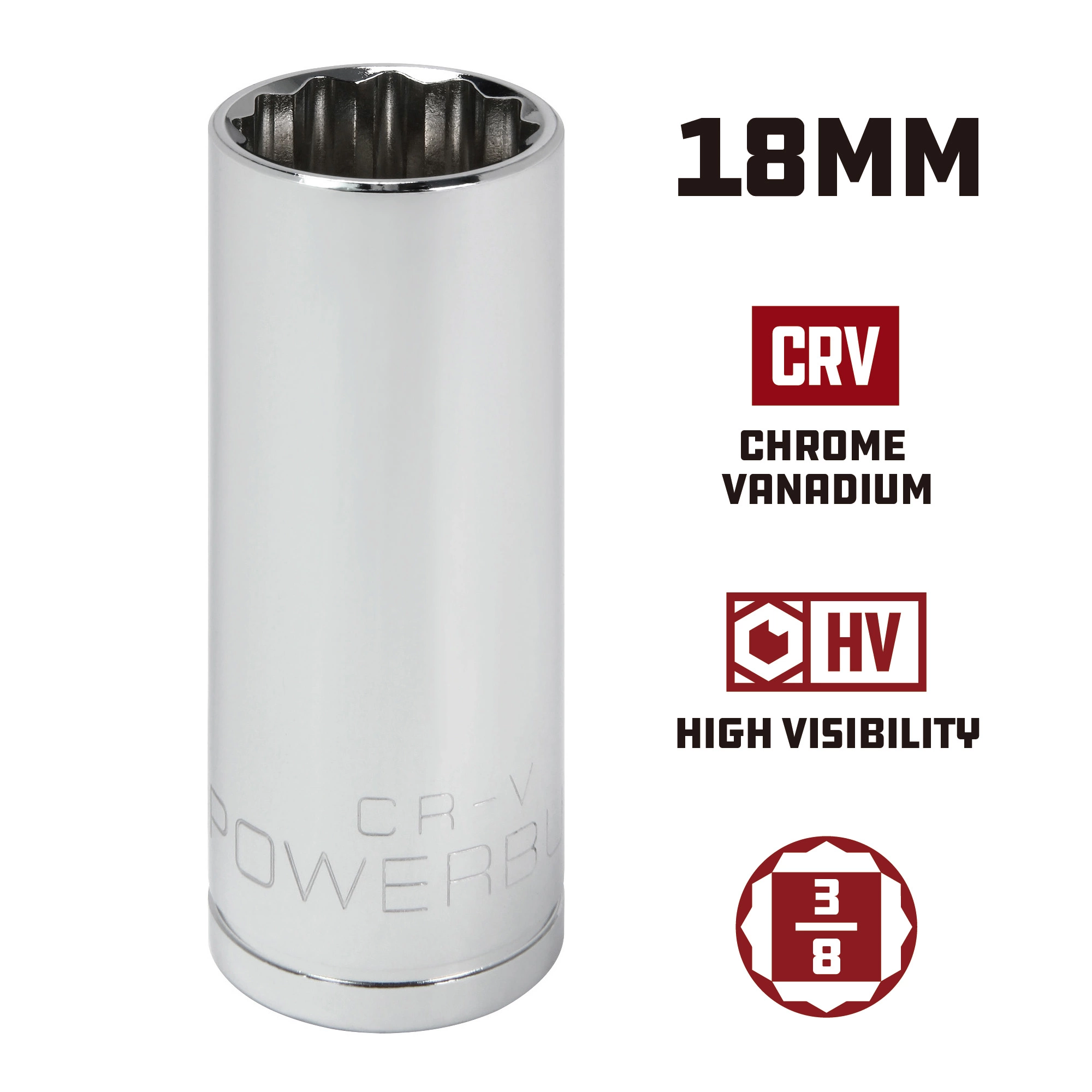 Powerbuilt 3/8 in. Drive x 18mm 12 Point Metric Deep Well Socket - 940068 5 Powerbuilt 3/8 in. Drive x 18mm 12 Point Metric Deep Well Socket - 940068 - Image 5