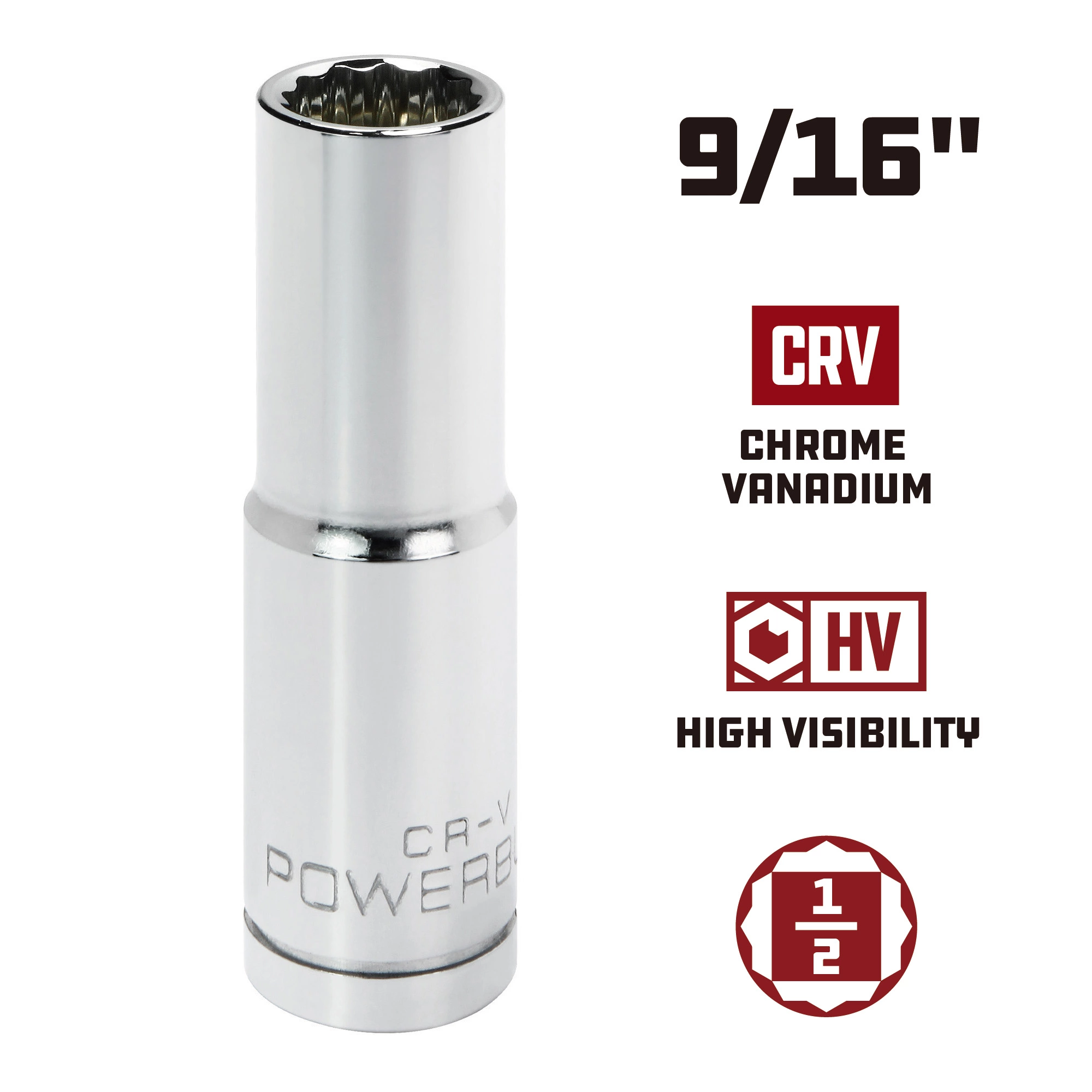 Powerbuilt 1/2 in. Drive x 9/16 in. 12 Point Deep Socket - 940131 5 Powerbuilt 1/2 in. Drive x 9/16 in. 12 Point Deep Socket - 940131 - Image 5