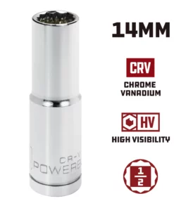 Powerbuilt 1/2 in. Drive x 14mm 12 Point Deep Socket - 940155 -Hot Sale Powerbuilt Shop 940155 14mm 02