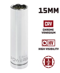Powerbuilt 1/2 in. Drive x 15mm 12 Point Deep Socket - 940156 -Hot Sale Powerbuilt Shop 940156 15mm 02