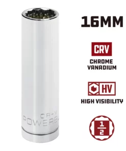 Powerbuilt 1/2 in. Drive x 16mm 12 Point Deep Socket - 940157 9 Powerbuilt 1/2 in. Drive x 16mm 12 Point Deep Socket - 940157 -Hot Sale Powerbuilt Shop 940157 16mm 02