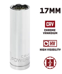 Powerbuilt 1/2 in. Drive x 17mm 12 Point Deep Socket - 940158 -Hot Sale Powerbuilt Shop 940158 17mm 02