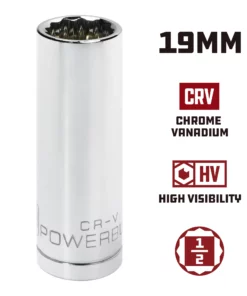 Powerbuilt 1/2 in. Drive x 19mm 12 Point Deep Socket - 940160 -Hot Sale Powerbuilt Shop 940160 19mm 02