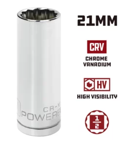 Powerbuilt 1/2 in. Drive x 21mm 12 Point Deep Socket - 940162 -Hot Sale Powerbuilt Shop 940162 21mm 02