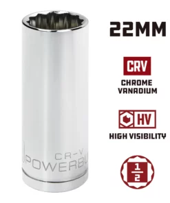 Powerbuilt 1/2 in. Drive x 22mm 12 Point Deep Socket - 940163 -Hot Sale Powerbuilt Shop 940163 22mm 02