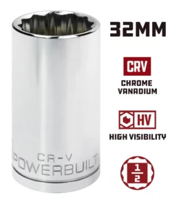 Powerbuilt 1/2 in. Drive x 32mm 12 Point Deep Socket - 940175 9 Powerbuilt 1/2 in. Drive x 32mm 12 Point Deep Socket - 940175 -Hot Sale Powerbuilt Shop 940175 32mm 02