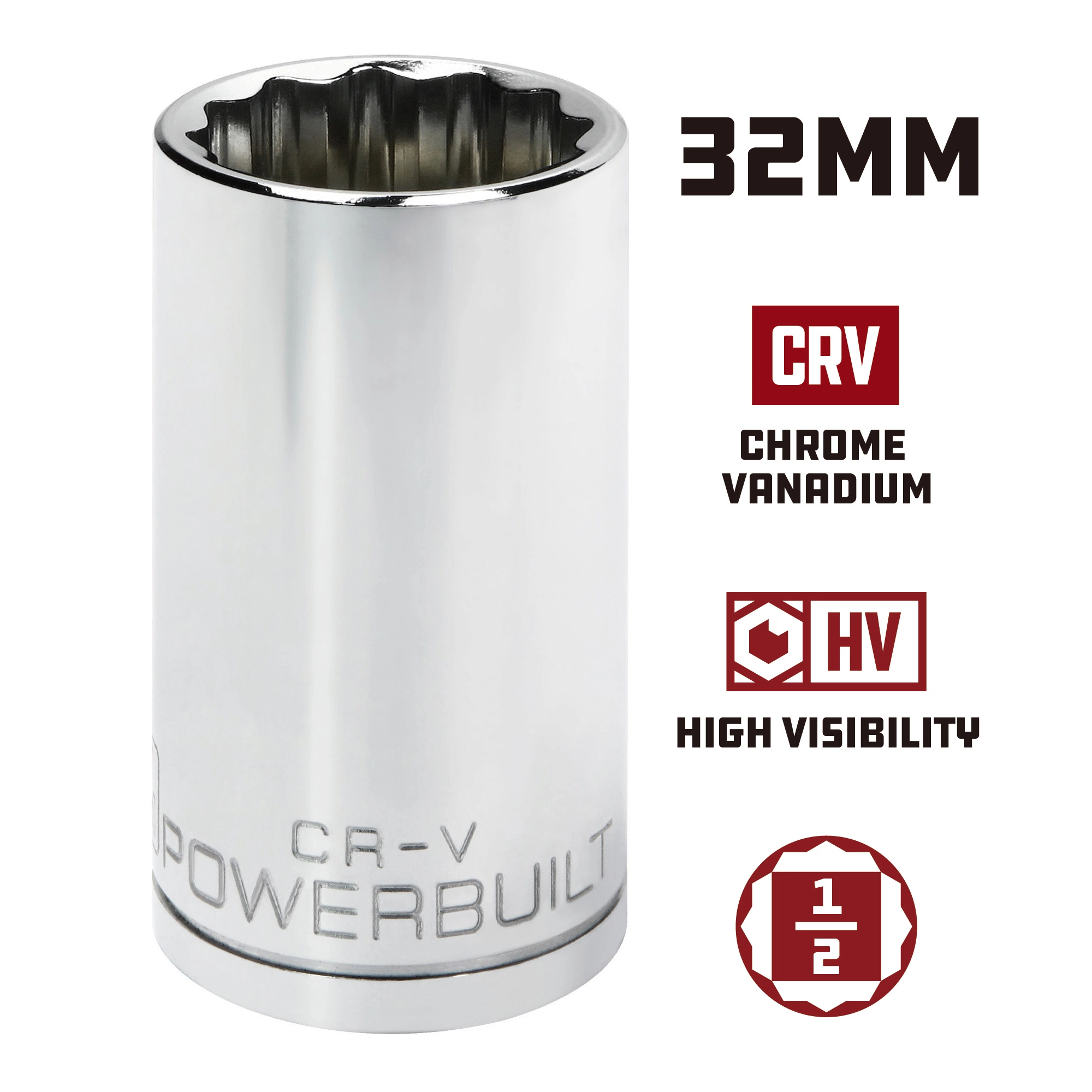 Powerbuilt 1/2 in. Drive x 32mm 12 Point Deep Socket - 940175 5 Powerbuilt 1/2 in. Drive x 32mm 12 Point Deep Socket - 940175 - Image 5