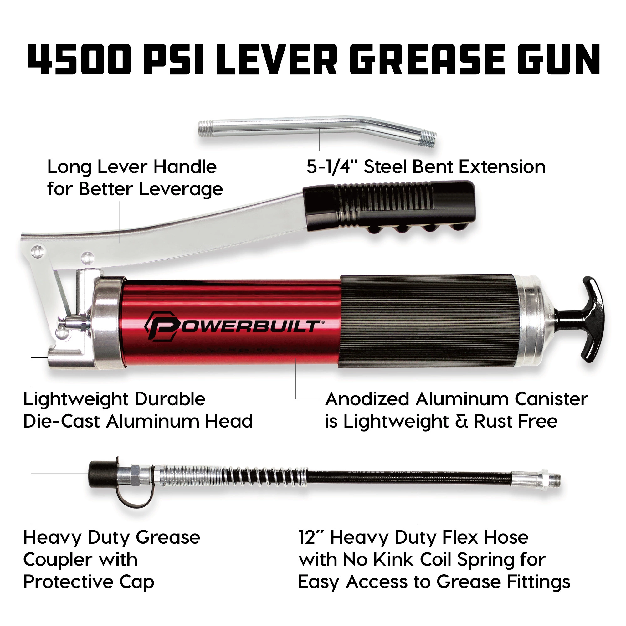 Powerbuilt 4500 PSI Anodized Lever Heavy Duty Grease Gun - 940756 2 Powerbuilt 4500 PSI Anodized Lever Heavy Duty Grease Gun - 940756 - Image 2