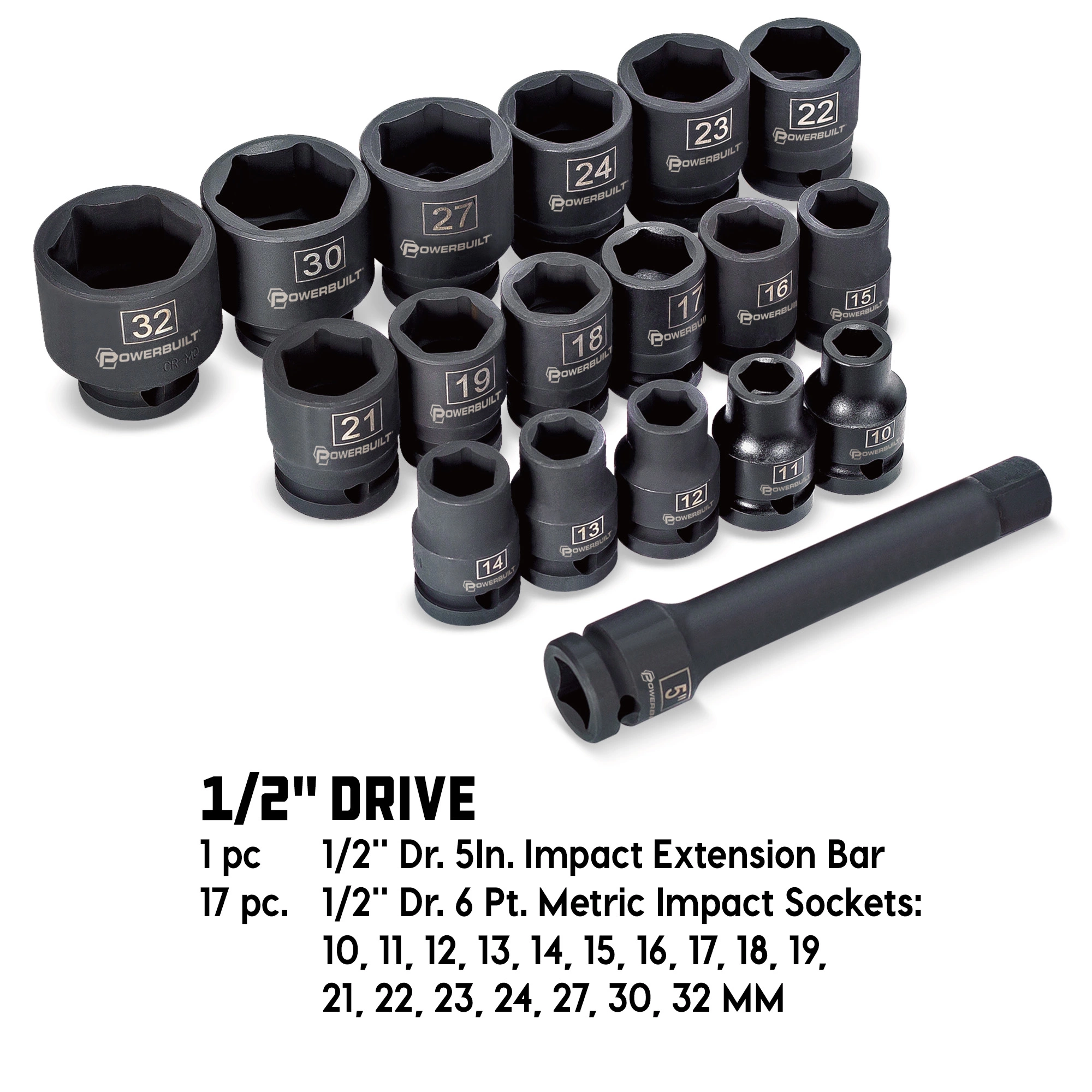 Powerbuilt 18 Piece 1/2 Inch Drive 6 Point Metric Impact Socket Set - 940838 2 Powerbuilt 18 Piece 1/2 Inch Drive 6 Point Metric Impact Socket Set - 940838 - Image 2