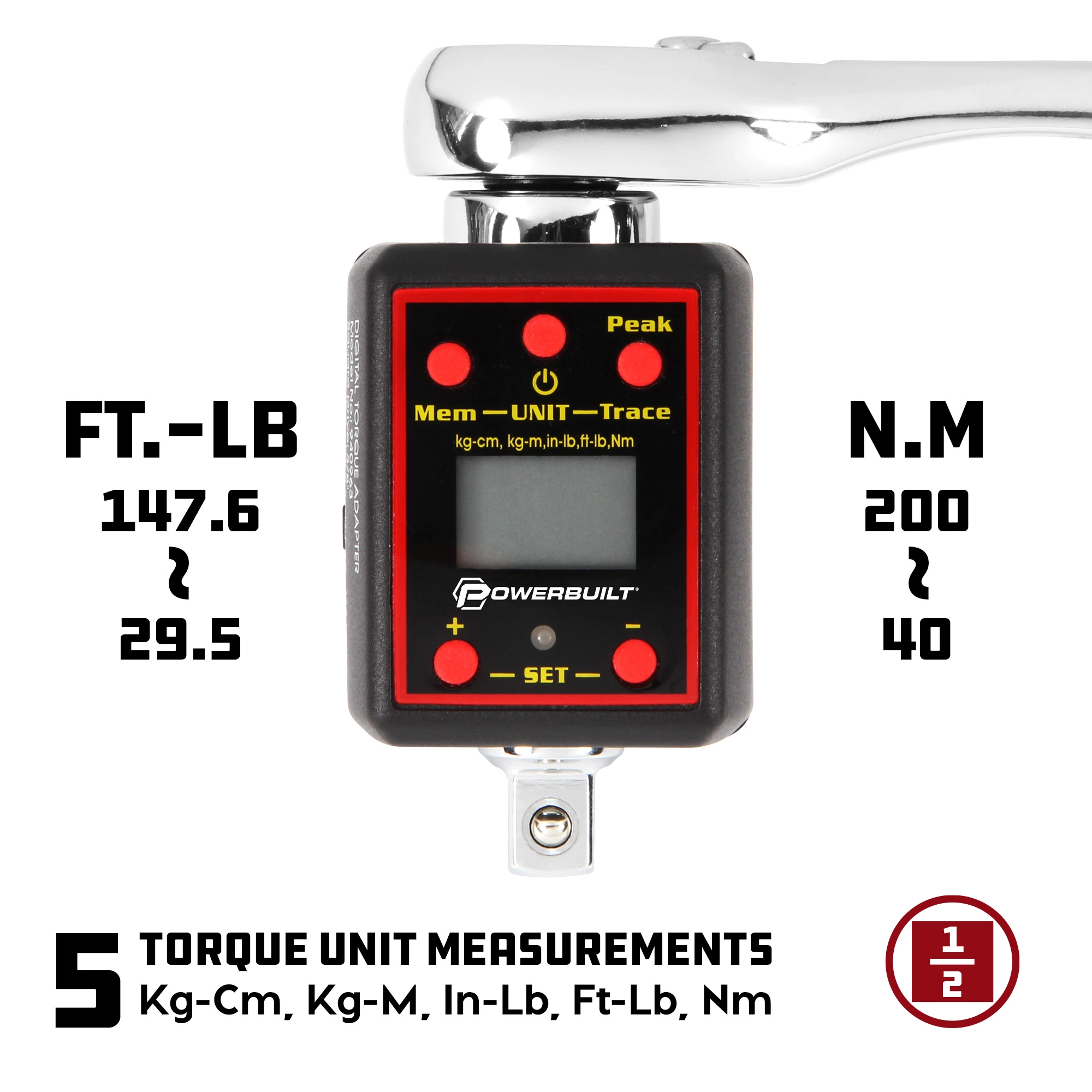 Powerbuilt 1/2 Inch Drive Digital Torque Socket Adapter - 940962 7 Powerbuilt 1/2 Inch Drive Digital Torque Socket Adapter - 940962 - Image 7
