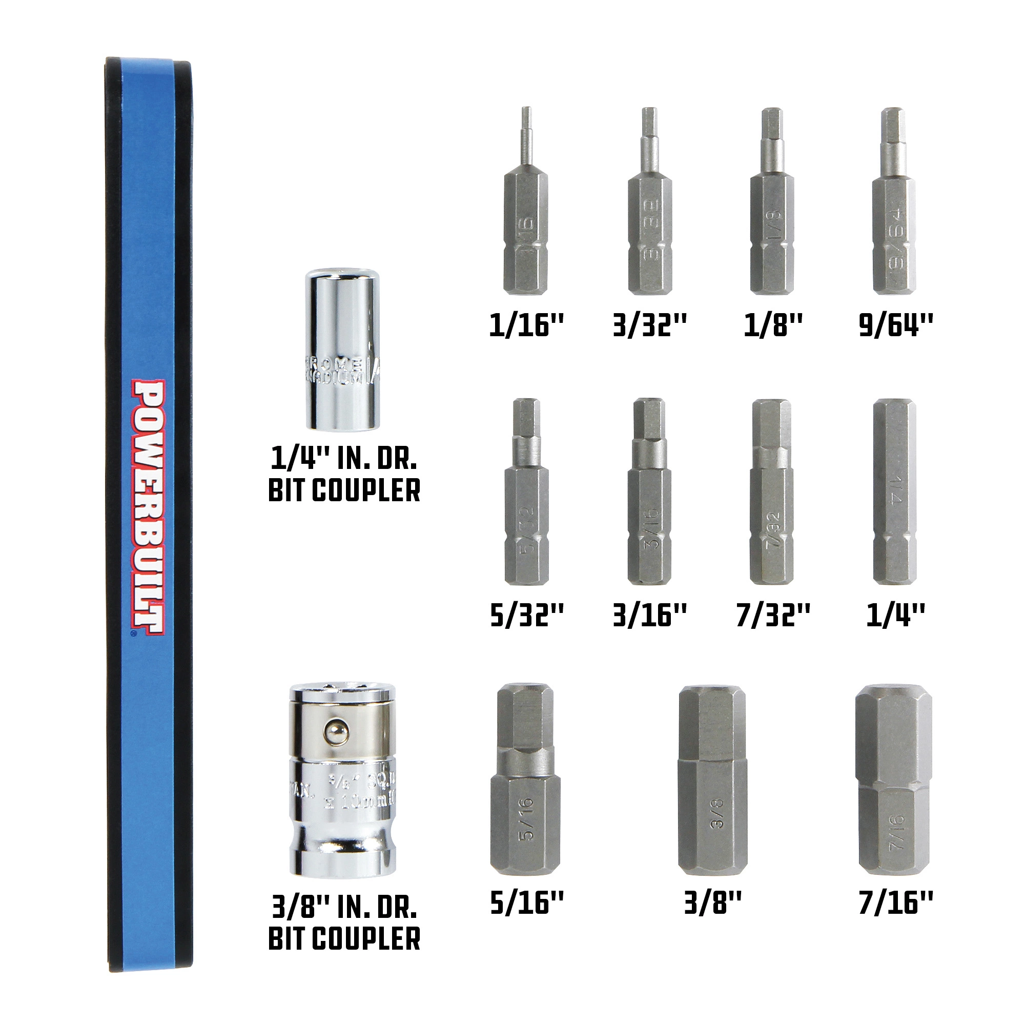Powerbuilt 13 Piece SAE Hex Bit Set with Magnetic Holder, 1/16" to 1/4" - 941128 3 Powerbuilt 13 Piece SAE Hex Bit Set with Magnetic Holder, 1/16" to 1/4" - 941128 - Image 3