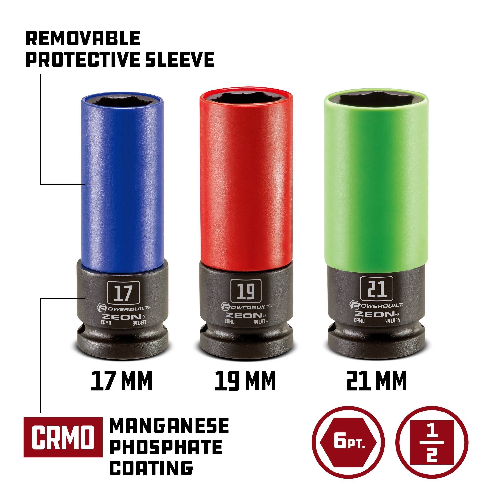 Powerbuilt 3 PC Zeon Metric Lug Nut Socket Set for Damaged Lug Nuts - 240098 5 Powerbuilt 3 PC Zeon Metric Lug Nut Socket Set for Damaged Lug Nuts - 240098 - Image 5