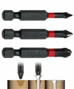 Powerbuilt 3 Piece Phillips Torsion Impact Screwdriver Countersink Bit Set - 941457