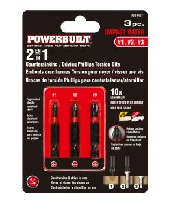 Powerbuilt 3 Piece Phillips Torsion Impact Screwdriver Countersink Bit Set - 941457 -Hot Sale Powerbuilt Shop 941457 05