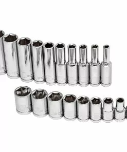 Powerbuilt 19 Piece 1/4" Dr. Metric Socket Set 6 pt. Deep and Standard - 941535