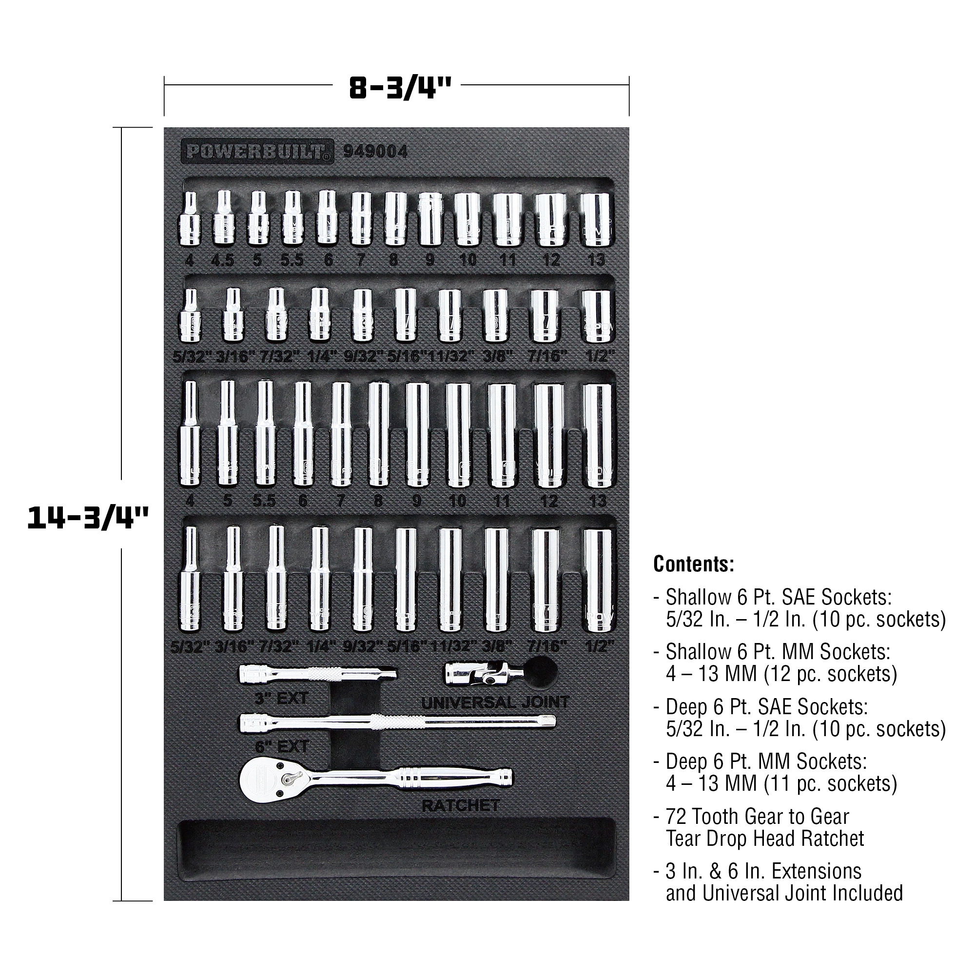 Powerbuilt 47 Piece Pro Tech 1/4 in. Dr. SAE & Metric Socket Set - 949004 2 Powerbuilt 47 Piece Pro Tech 1/4 in. Dr. SAE & Metric Socket Set - 949004 - Image 2