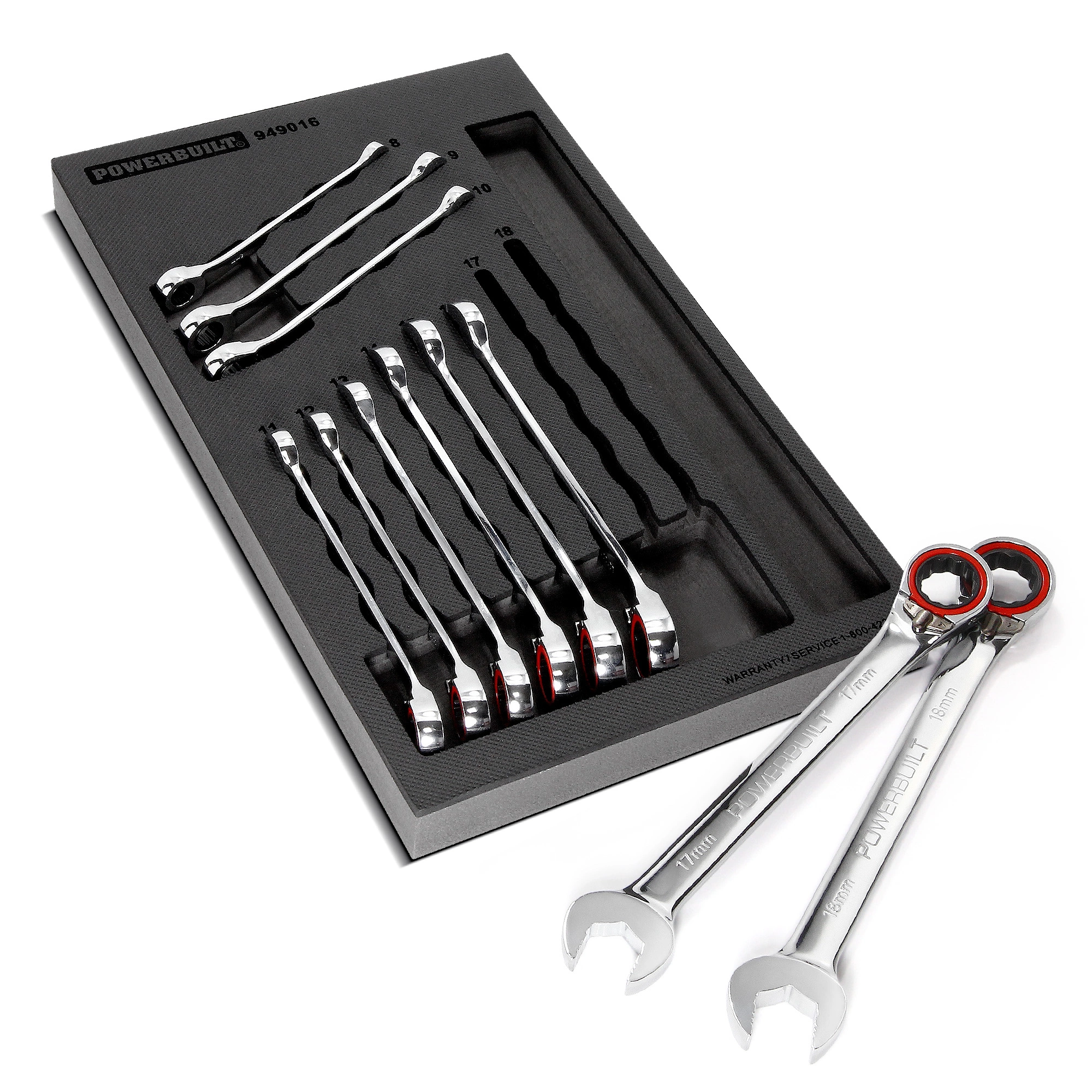 Powerbuilt 11 Piece Pro Tech Metric Reversible Ratcheting Combination Wrench Set - 949016 1 Powerbuilt 11 Piece Pro Tech Metric Reversible Ratcheting Combination Wrench Set - 949016