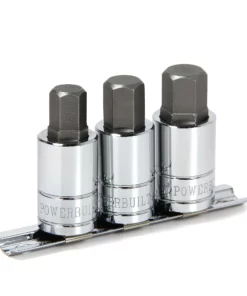 Powerbuilt 3 Piece 1/2 Inch Drive SAE Hex Bit Socket Set - 641863