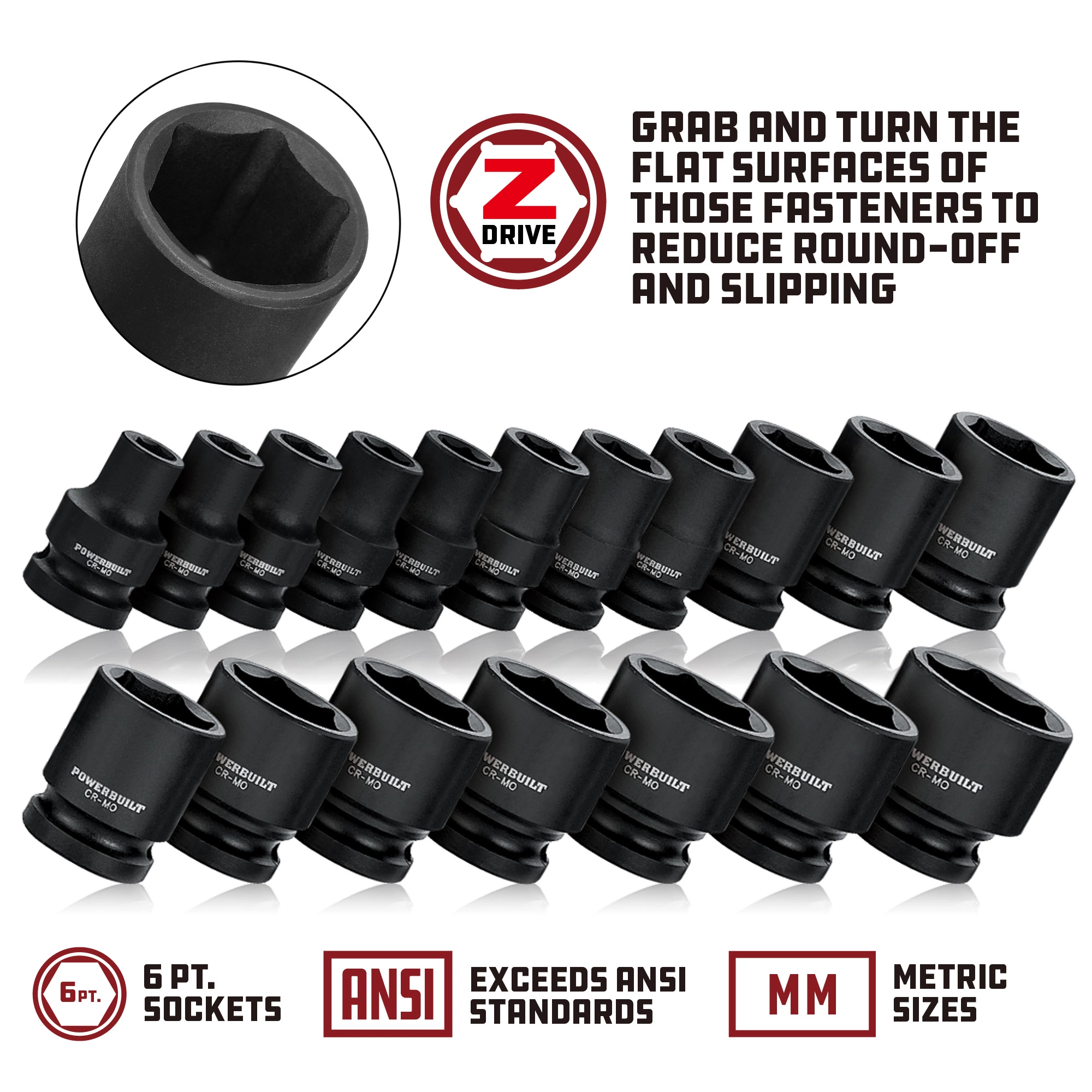 Powerbuilt 1/2 Inch Drive x 12 MM 6 Point Deep Impact Socket - 647181 4 Powerbuilt 1/2 Inch Drive x 12 MM 6 Point Deep Impact Socket - 647181 - Image 4