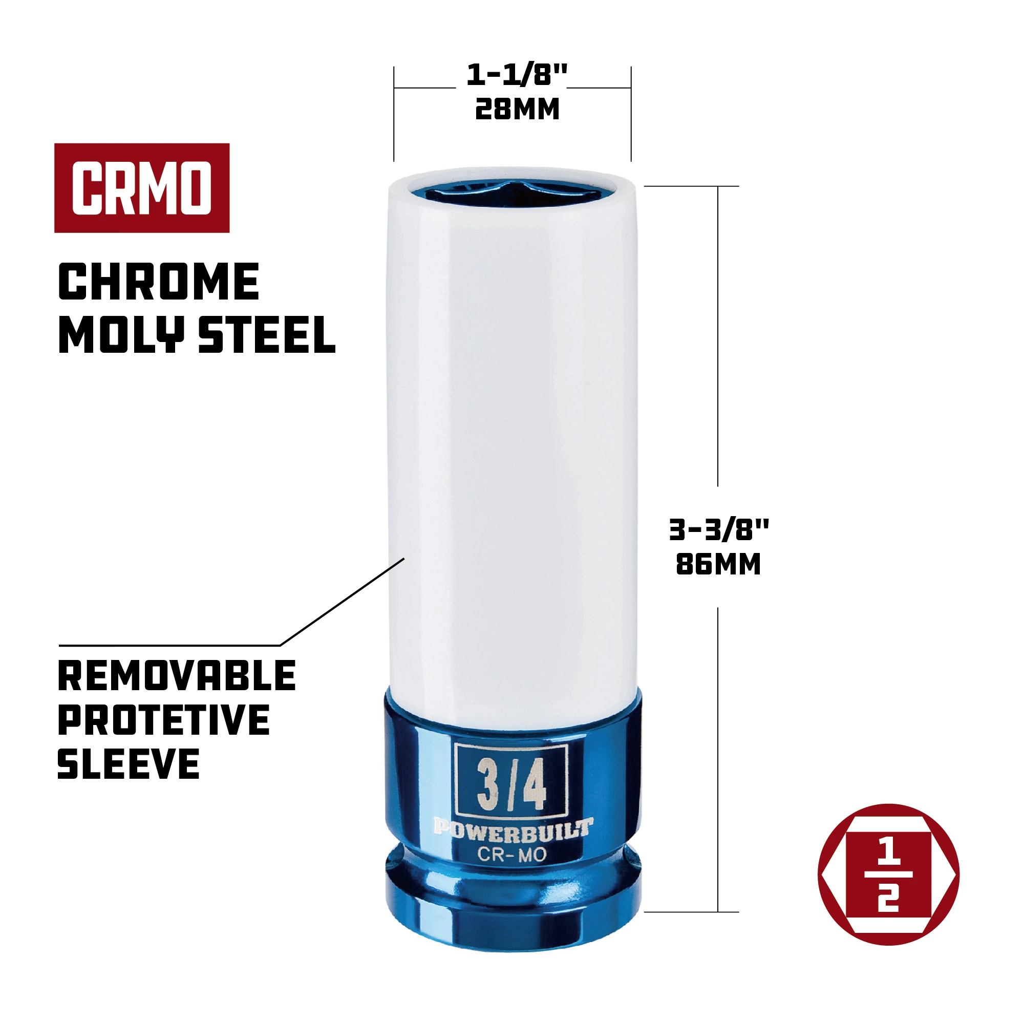 Powerbuilt 3 Piece SAE 3/4", 13/16", 7/8" Wheel Lug Nut Socket Set - 940845 4 Powerbuilt 3 Piece SAE 3/4", 13/16", 7/8" Wheel Lug Nut Socket Set - 940845 - Image 4